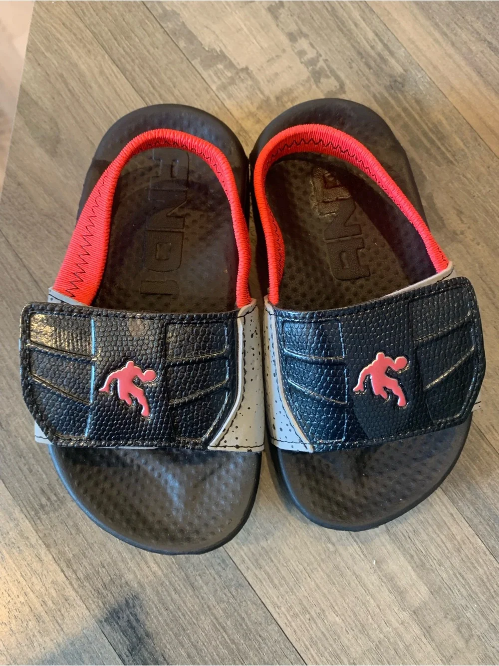 And1 Black and Red Kids Slide Sandals with Grey Accent- like new